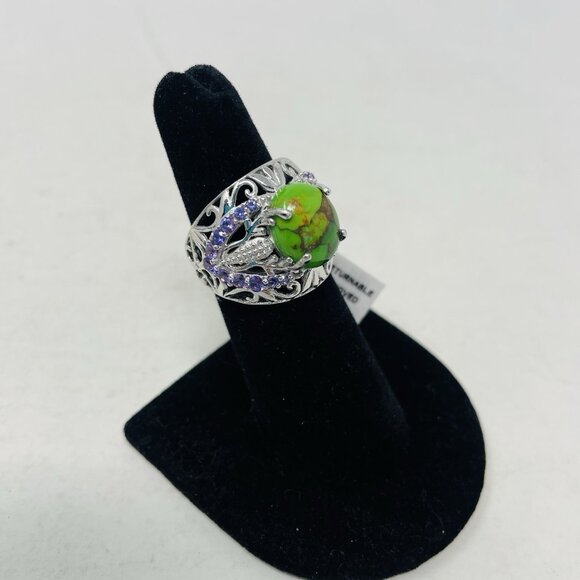 KARIS Mojave Green Turquoise/Lab Created Purple Sapphire Size 6 Brass Ring 5116 - Picture 2 of 6